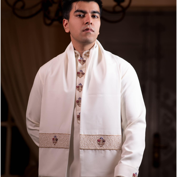White Color Zardosi panjabi (EFSMZW24-37)