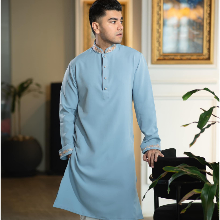 Sky Blue Color Zardosi panjabi (EASMZSB24-36)