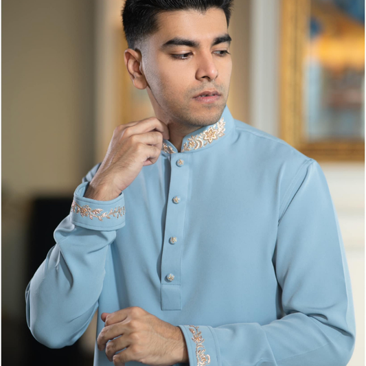 Sky Blue Color Zardosi panjabi (EASMZSB24-36)