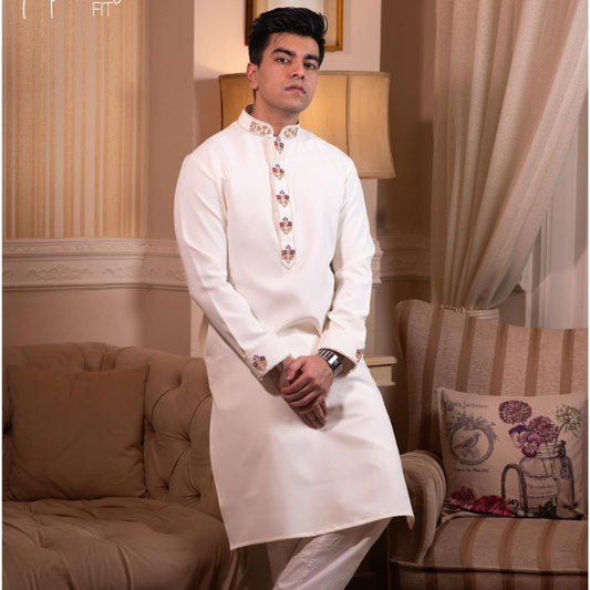 White Color Zardosi panjabi (EFSMZW24-37)
