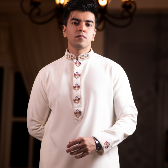 White Color Zardosi panjabi (EFSMZW24-37)